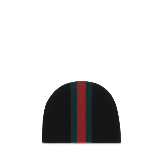 Beanie Hat by Gucci for men in merino wool black, signature & striped features a athleisure-luxe silhouette, artfully capturing the essence of the athleisure-luxe Merino Wool Beanie Hat design for a sophisticated look.