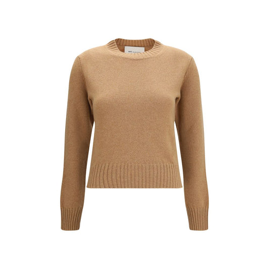 Sweatshirt by Ami Paris for women in cashmere wool brown showcases a slouchy chic silhouette, artfully detailed with a slouchy chic crew neckline and for a slouchy chic finish.