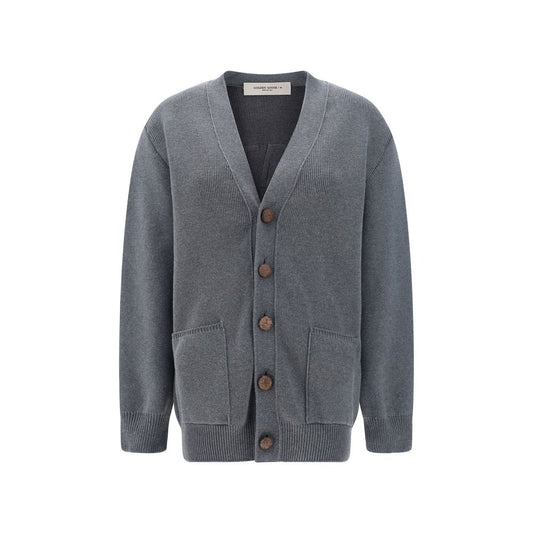 Cardigan by Golden Goose for women in stretch cotton & nylon gray, patterned & monogram features a nuanced silhouette with a refined v-neck neckline and nuanced detailing for a sophisticated look.