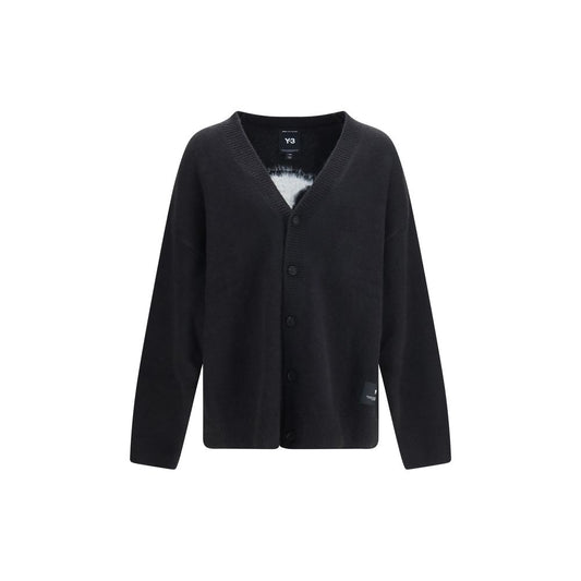 Cardigan by Y-3 for men in acrylic polyamide & merino wool black & signature presents a textural silhouette, artfully finished with a textural v-neck neckline and for a sophisticated, textural look.