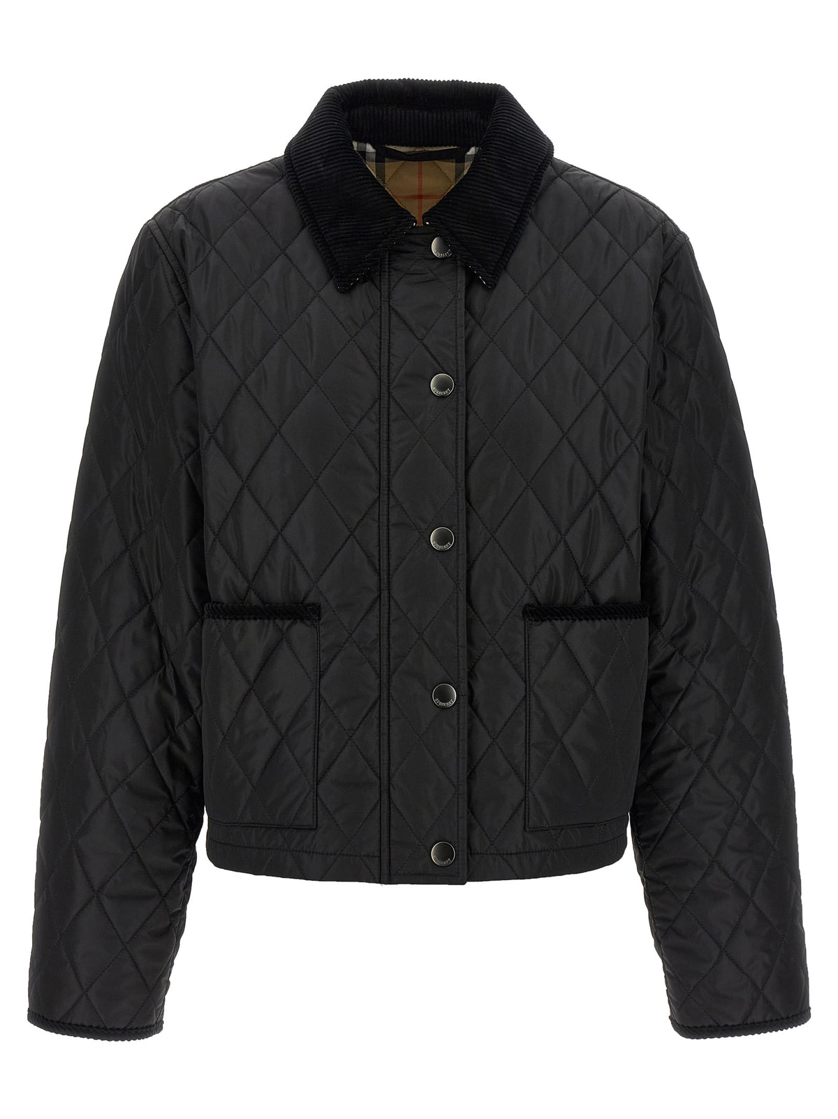 Overcoat by Burberry for women in nylon cotton corduroy twill black features an voluminous silhouette, showcasing distinct lightweight & pockets and a voluminous for a truly voluminous aesthetic.