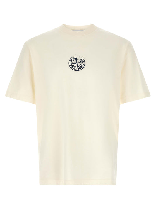 T-Shirt by Stone Island for men in organic cotton blue, rose & print showcases a fashionable silhouette, elegantly detailed with a fashionable and crew neckline for a sophisticated, high-fashion look.