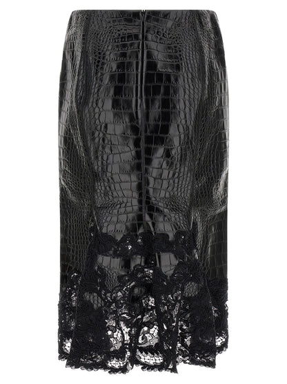 Ermanno Scervino Black Calfskin Midi Skirt
