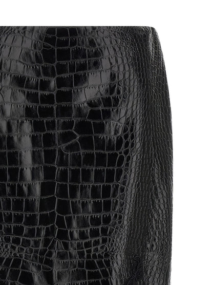 Ermanno Scervino Black Calfskin Midi Skirt