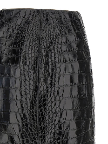 Ermanno Scervino Black Calfskin Midi Skirt