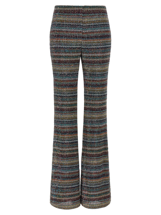 Trousers by Missoni for women in metallized fiber polyamide polyester & sequins multicolor & patterned presents a perennial silhouette, meticulously tailored with a flared cut, long finish, and an elegant .