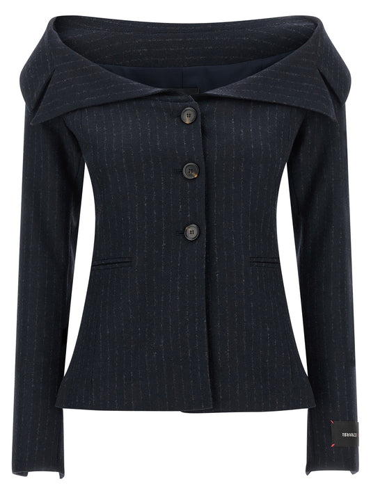 Blazer by PINKO for women in flannel polyester & wool blue, patterned & pinstripe presents a distinguished silhouette, detailed with a distinguished and distinctive for a truly sophisticated finish.