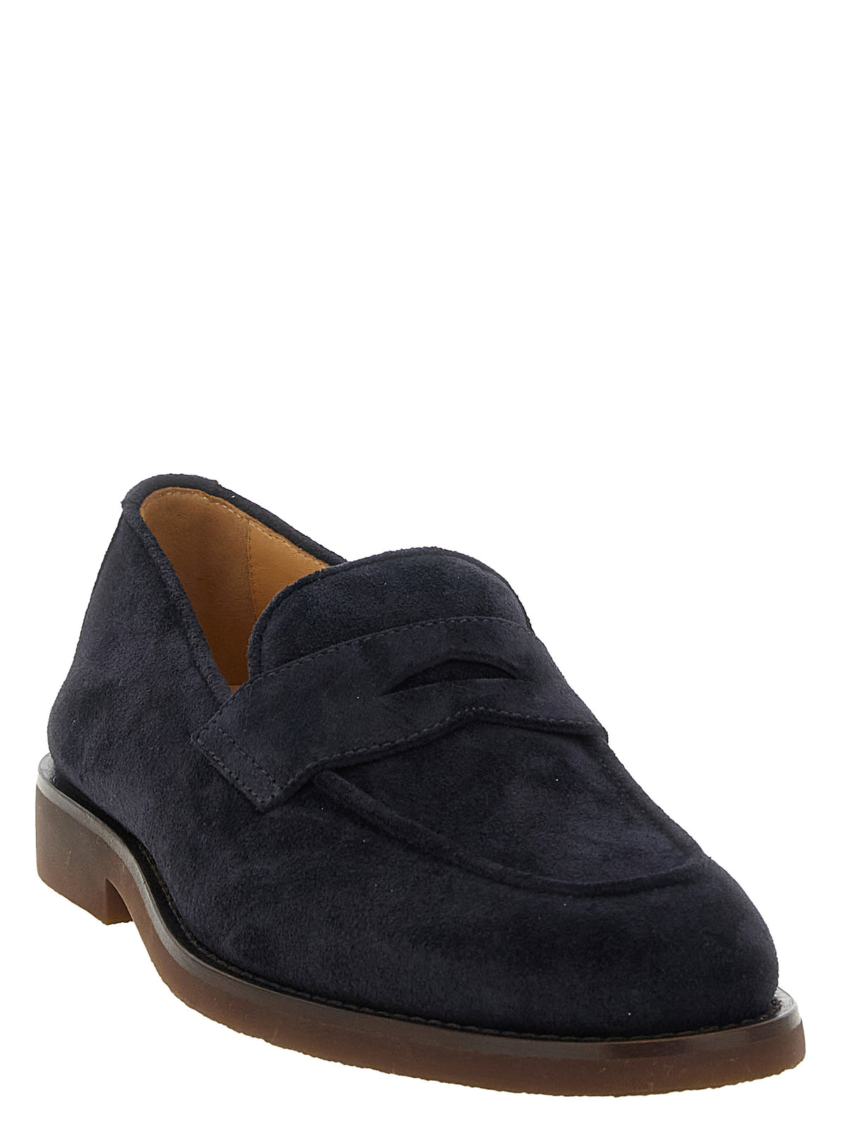 Loafer Slip-On Shoes by Brunello Cucinelli for men in suede calfskin leather blue & gold showcases a impeccable silhouette as Men's Suede Calfskin Leather Loafer Slip-On Shoes, artfully designed with a impeccable and refined for a impeccable finish.