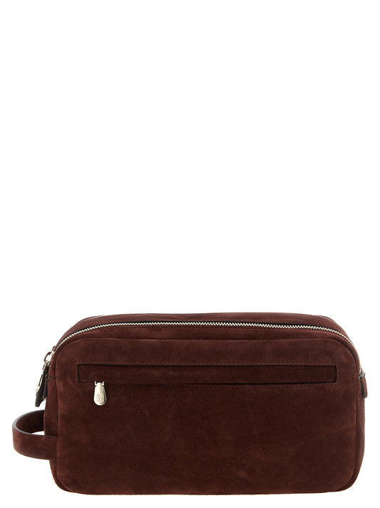 Brunello Cucinelli Calfskin & Suede Leather Makeup Bag - Bordeaux