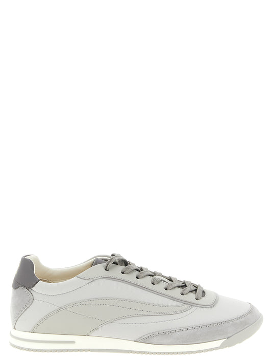 Sneakers by Brunello Cucinelli for men in nubuck leather polyester polyurethane & rubber gray, gold & light-grey presents a impeccable silhouette as Spin Men's Low Top Nubuck Leather Polyester Polyurethane & Rubber Sneakers, expertly defined by a impeccable low-top style for a impeccable, high-fashion look.