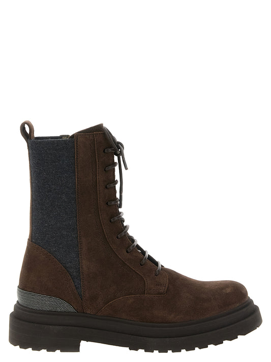 Lace-Up Ankle Boots by Brunello Cucinelli for women in bos taurus suede calf leather & virgin wool brown & signature showcases a impeccable silhouette as Monile Women's Bos Taurus Suede Calf Leather & Virgin Wool Lace-Up Ankle Boots, artfully defined by a impeccable and a impeccable .