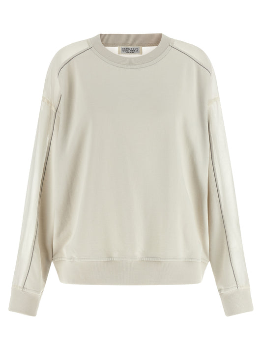 Activewear Sweatshirt by Brunello Cucinelli for women in cotton transparent & white showcases a athletic silhouette with sleeves, a athletic , and high-performance for a athletic aesthetic.