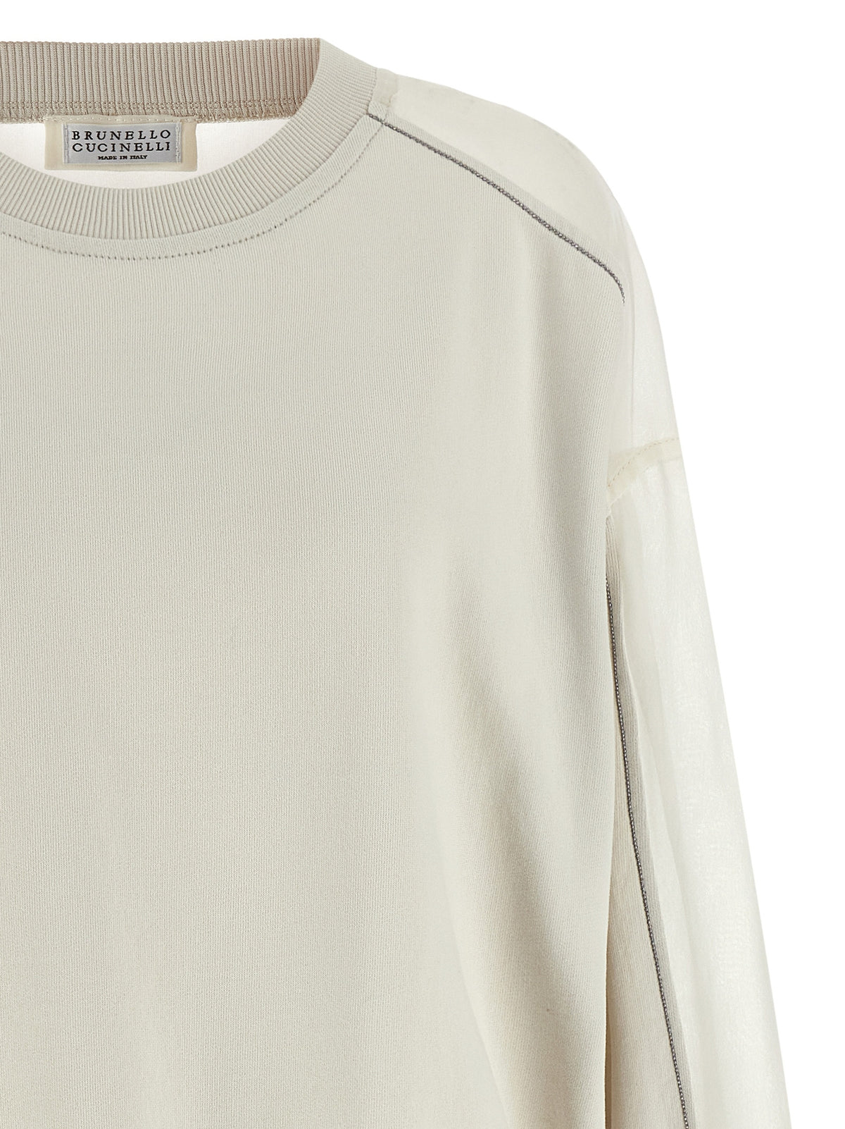 Activewear Sweatshirt by Brunello Cucinelli for women in cotton transparent & white features an streamlined silhouette, showcasing the streamlined and with functional for a premium, athletic look.