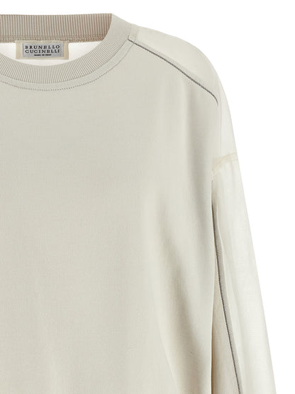 Activewear Sweatshirt by Brunello Cucinelli for women in cotton transparent & white features an streamlined silhouette, showcasing the streamlined and with functional for a premium, athletic look.