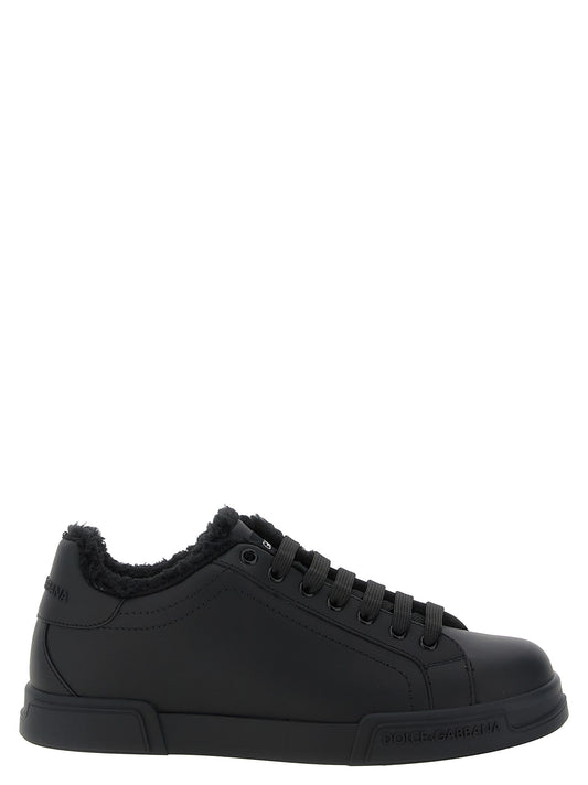Sneakers by Dolce & Gabbana for men in calfskin leather & thermoplastic polyurethane black presents a on trend silhouette from the Men's Low Top Calfskin Leather & Thermoplastic Polyurethane Sneakers collection, showcasing a on trend low-top style for an elevated aesthetic.