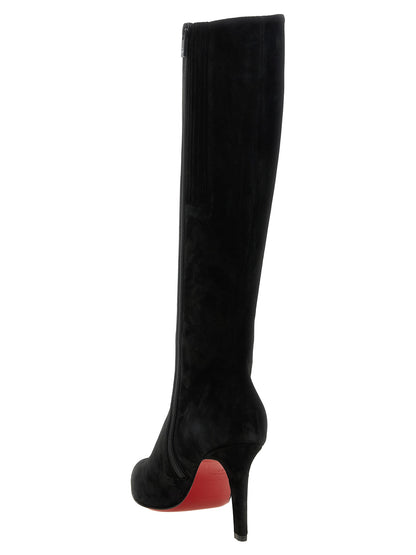 Christian Louboutin Women's Calfskin Suede Leather Over-The-Knee Boots - Black Red Signature