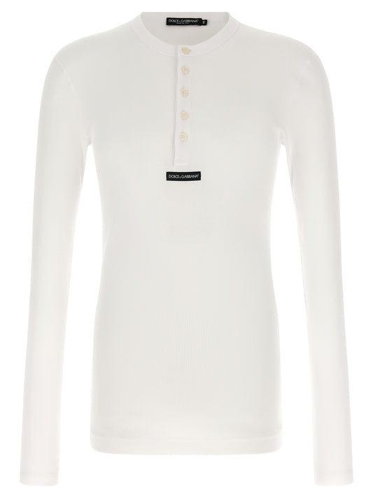 T-Shirt by Dolce & Gabbana for men in cotton black, white & signature showcases a chic silhouette, artfully detailed with a chic and long-sleeve for a chic finish.