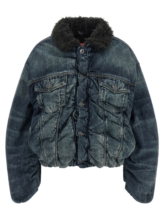 Trucker Jacket by Diesel for women in denim cotton blue features an contemporary silhouette, showcasing a sophisticated and contemporary pockets & insulated for a truly refined look.