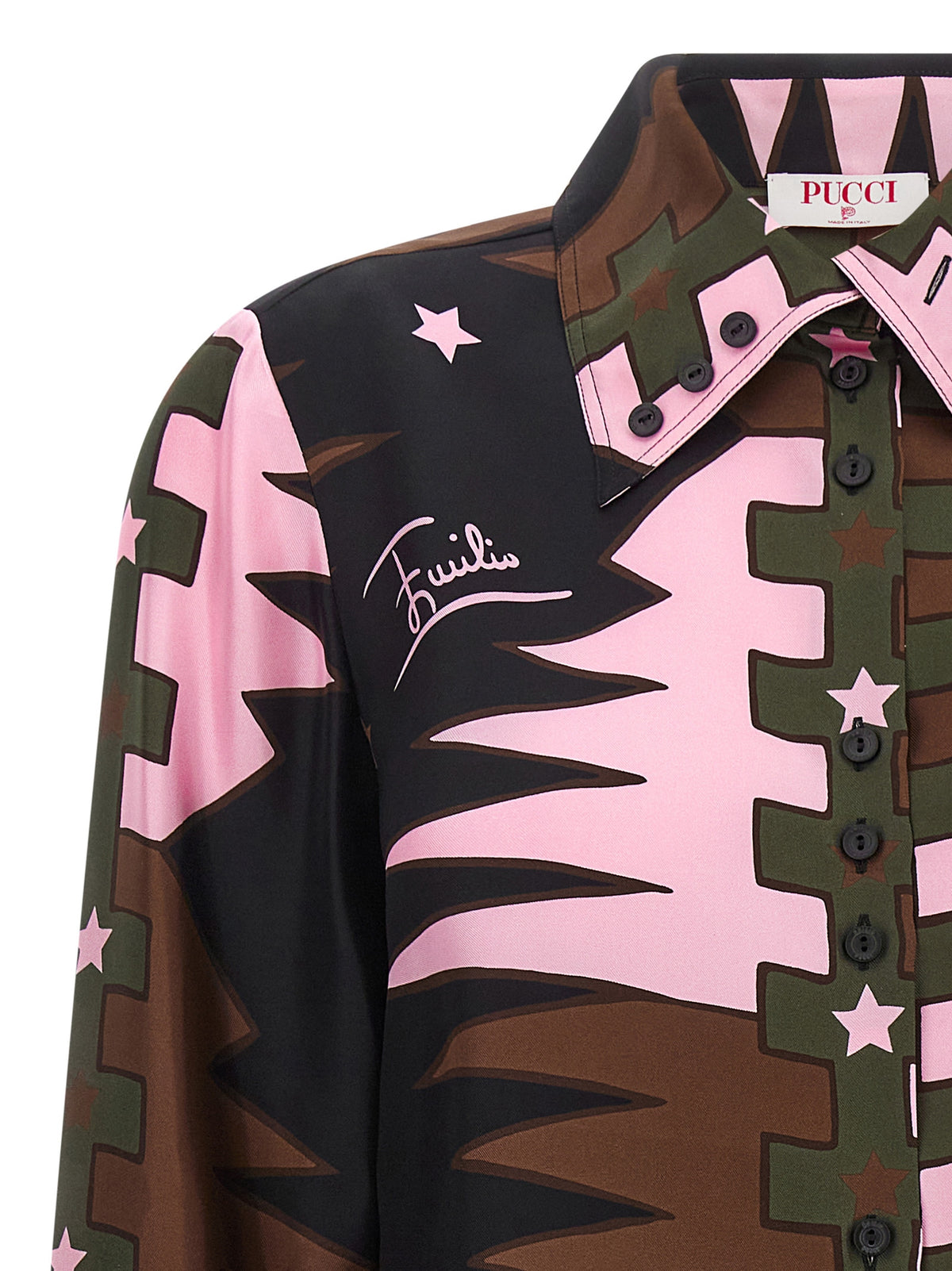 Blouse by Emilio Pucci for women in silk twill brown, khaki, multicolor, pink, patterned, signature & print, featuring a nuanced and nuanced for a sophisticated finish.