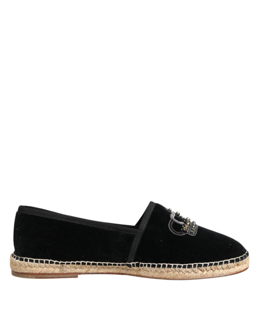 Espadrilles Loafers Flat Shoes by Dolce & Gabbana for men in cotton velvet rhinestone calf & goat leather black presents a impeccable silhouette as Men's Cotton Velvet Rhinestone Calf & Goat Leather Espadrilles Loafers Flat Shoes, artfully designed with a and a impeccable for a refined, upscale finish.