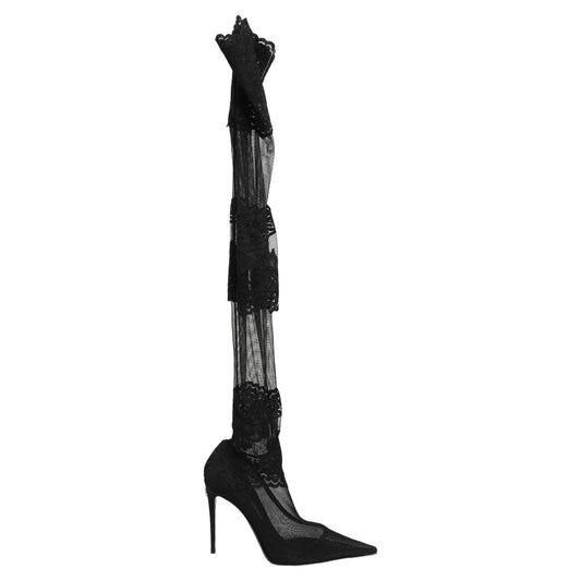 Stiletto Sock Over-The-Knee Boots by Dolce & Gabbana for women in leather nylon & viscose black features an dynamic silhouette, showcasing the dynamic Women's Leather Nylon & Viscose Stiletto Sock Over-The-Knee Boots design with its distinctive stiletto and elegant pointed toe style.