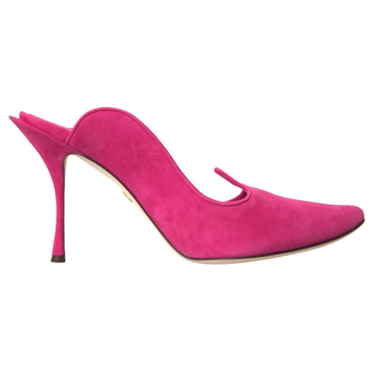 Stiletto Mules Sandals by Dolce & Gabbana for women in suede leather and fuchsia presents a captivating silhouette, showcasing the signature style of the Women's Suede Leather Stiletto Mules Sandals with a captivating stiletto and captivating .