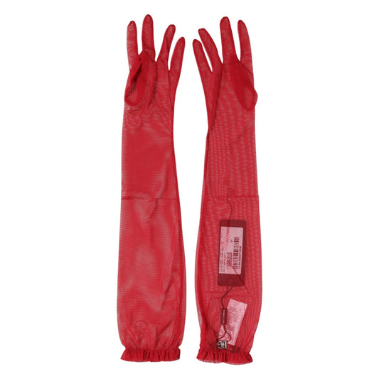 Gloves by Dolce & Gabbana for women in acetate elastane & polyamide red & signature features an distinguished silhouette, showcasing specialized and a refined mittens elbow-length-gloves design for a sophisticated distinguished aesthetic.