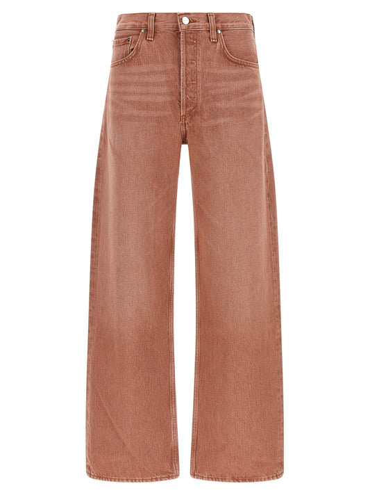 Jeans by Agolde for women in denim cotton multicolor & silver presents a tailored silhouette, showcasing a tailored wide and long cut with a refined mid rise for a truly tailored aesthetic.