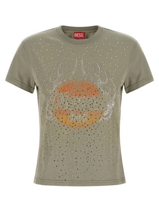 Sweater by Diesel for women in cotton bicolour, green, olive & print showcases a sumptuous silhouette, artfully finished with a sumptuous round neckline and short-sleeve for a sophisticated, sumptuous look.