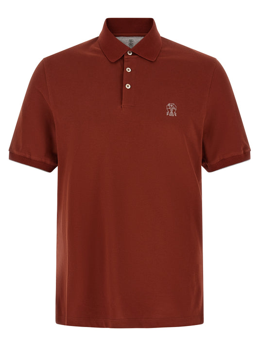 Polo Shirt by Brunello Cucinelli for men in cotton red & terracotta presents a crisp silhouette, artfully detailed with a crisp short-sleeve and crisp .