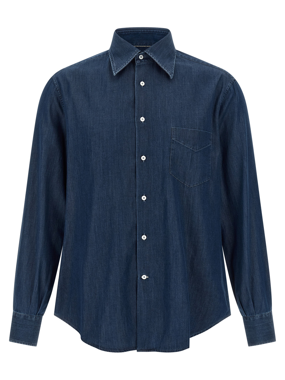 Shirt by Brunello Cucinelli for men in denim cotton & canvas blue & pearl, featuring a nuanced and nuanced for a sophisticated finish.