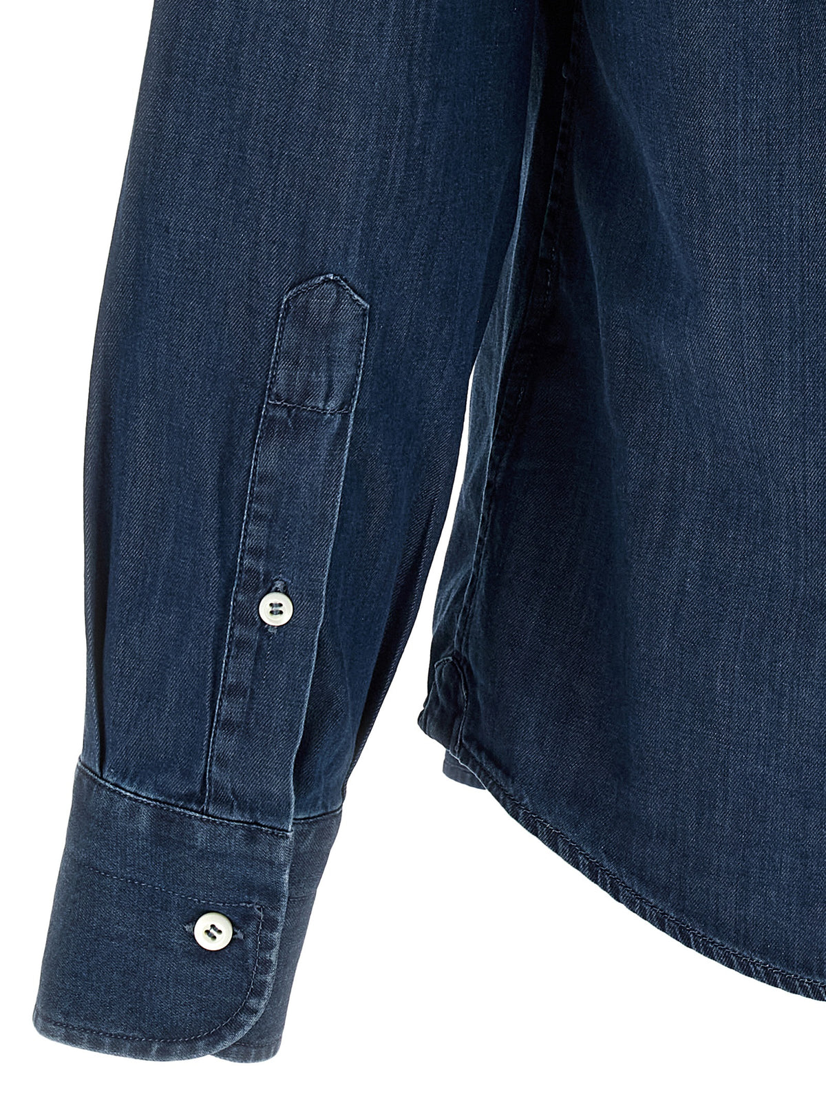 Shirt by Brunello Cucinelli for men in denim cotton & canvas blue & pearl presents a discerning silhouette, showcasing a sophisticated and for a truly discerning finish.