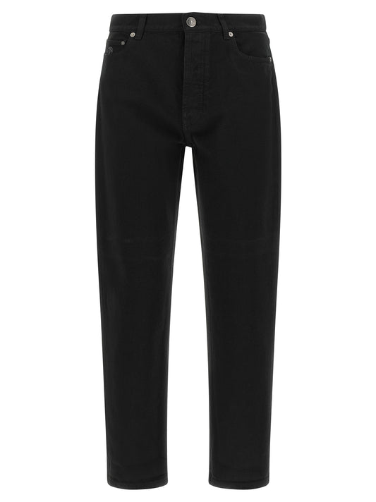 Jeans by Brunello Cucinelli for men in denim cotton black features an refined tailoring silhouette, showcasing a premium straight-leg & regular-fit with a high rise and long cut for a refined tailoring look.