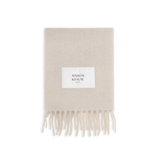 Maison Kitsuné Alpaca Wool & Polyamide Fringes Scarf - Beige Monogram