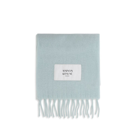 Maison Kitsuné Alpaca Wool & Polyamide Fringes Scarf - Blue Monogram