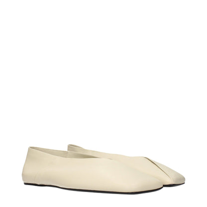 Jil Sander Women's Leather Ballet Flat Shoes - Beige