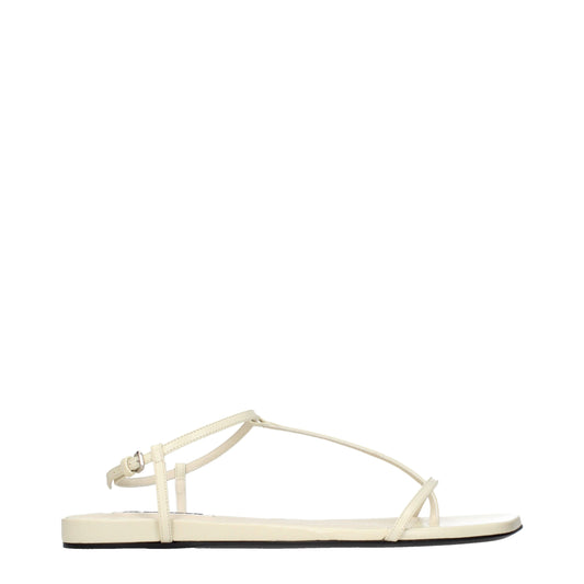 Flip-Flop Sandals by Jil Sander for women in leather and beige presents a captivating silhouette, showcasing the signature style of the Women's Leather Flip-Flop Sandals with a captivating and captivating .