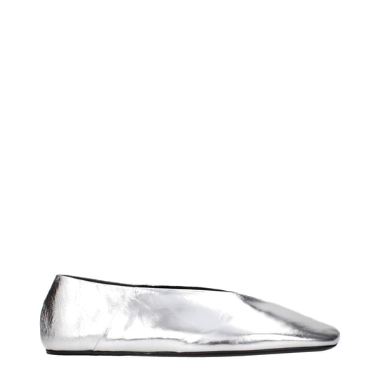 Ballet Flat Shoes by Jil Sander for women in leather gray & silver showcases a resplendent Women's Leather Ballet Flat Shoes aesthetic with a and .