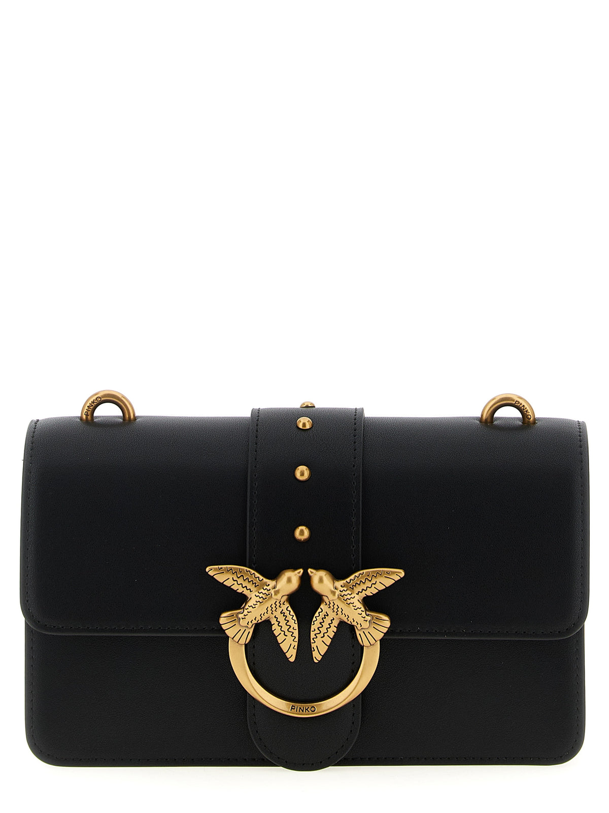 PINKO Love Birds One Calfskin Leather Cotton & Silk Mini Crossbody Flap Handbag - Black
