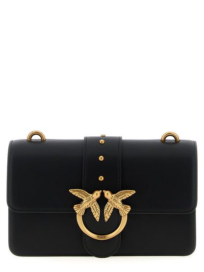 PINKO Love Birds One Calfskin Leather Cotton & Silk Mini Crossbody Flap Handbag - Black