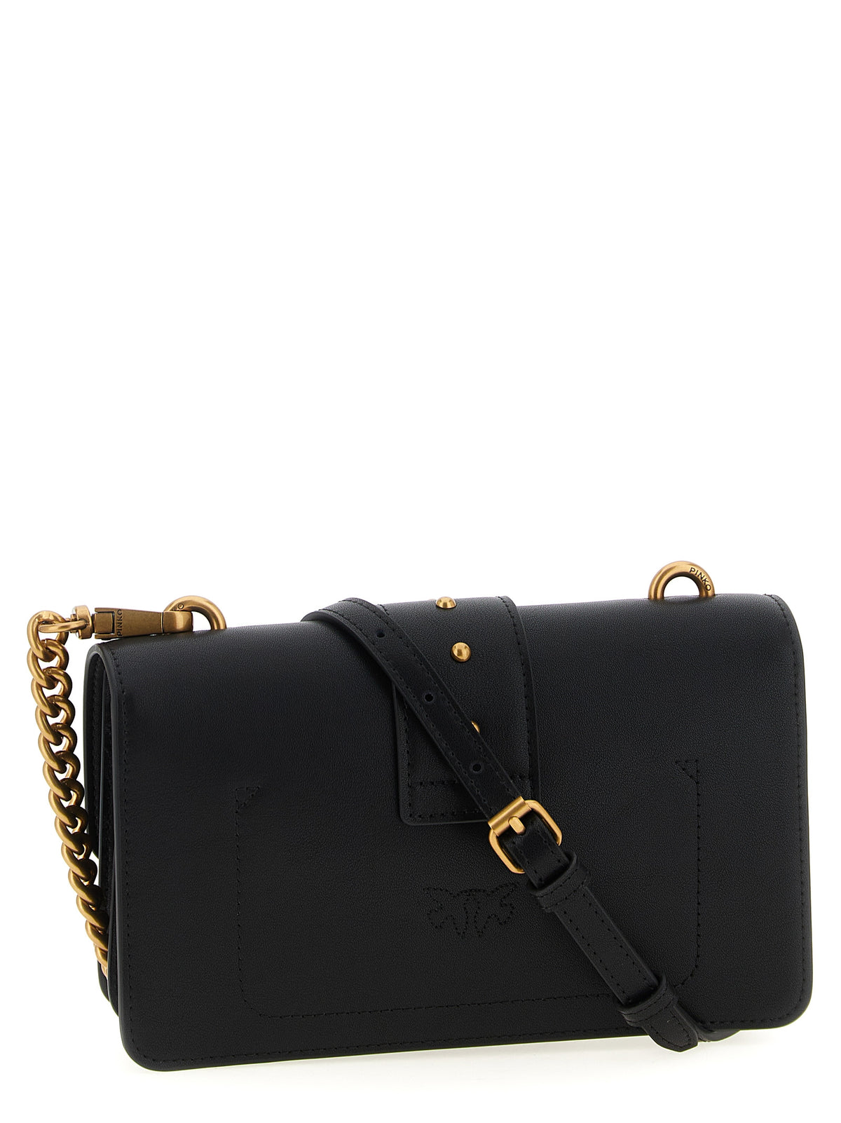 PINKO Love Birds One Calfskin Leather Cotton & Silk Mini Crossbody Flap Handbag - Black
