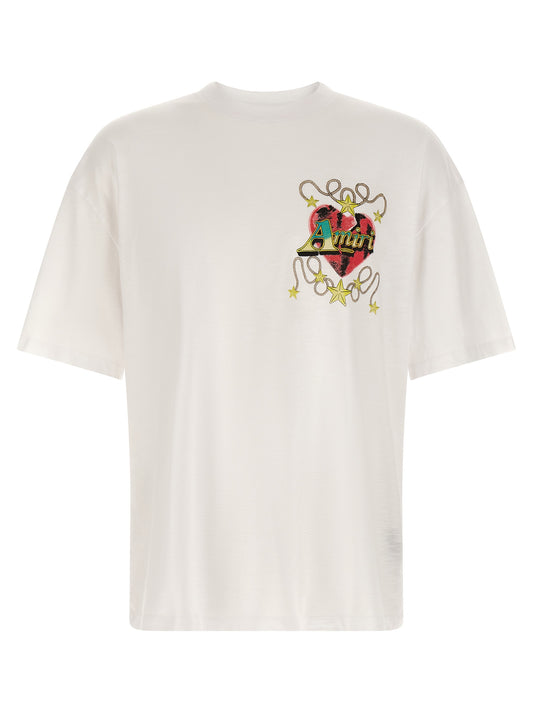 Sweater by Amiri for men in cotton white & print showcases a sumptuous silhouette, artfully finished with a sumptuous crew neckline and short-sleeve for a sophisticated, sumptuous look.