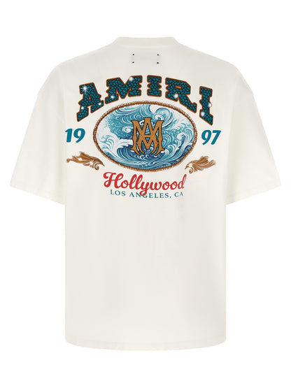 T-Shirt by Amiri for men in modacrylic & cotton white, patterned, monogram & print showcases a dramatic silhouette, elegantly detailed with a dramatic crew neckline and for a truly dramatic finish.