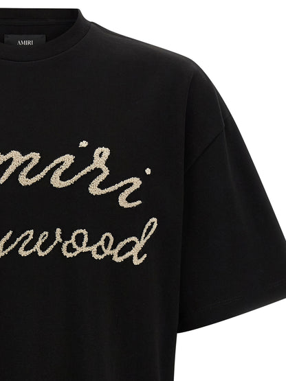 T-Shirt by Amiri for men in cotton black & patterned showcases a chic silhouette, artfully detailed with a chic crew neckline and for a chic finish.