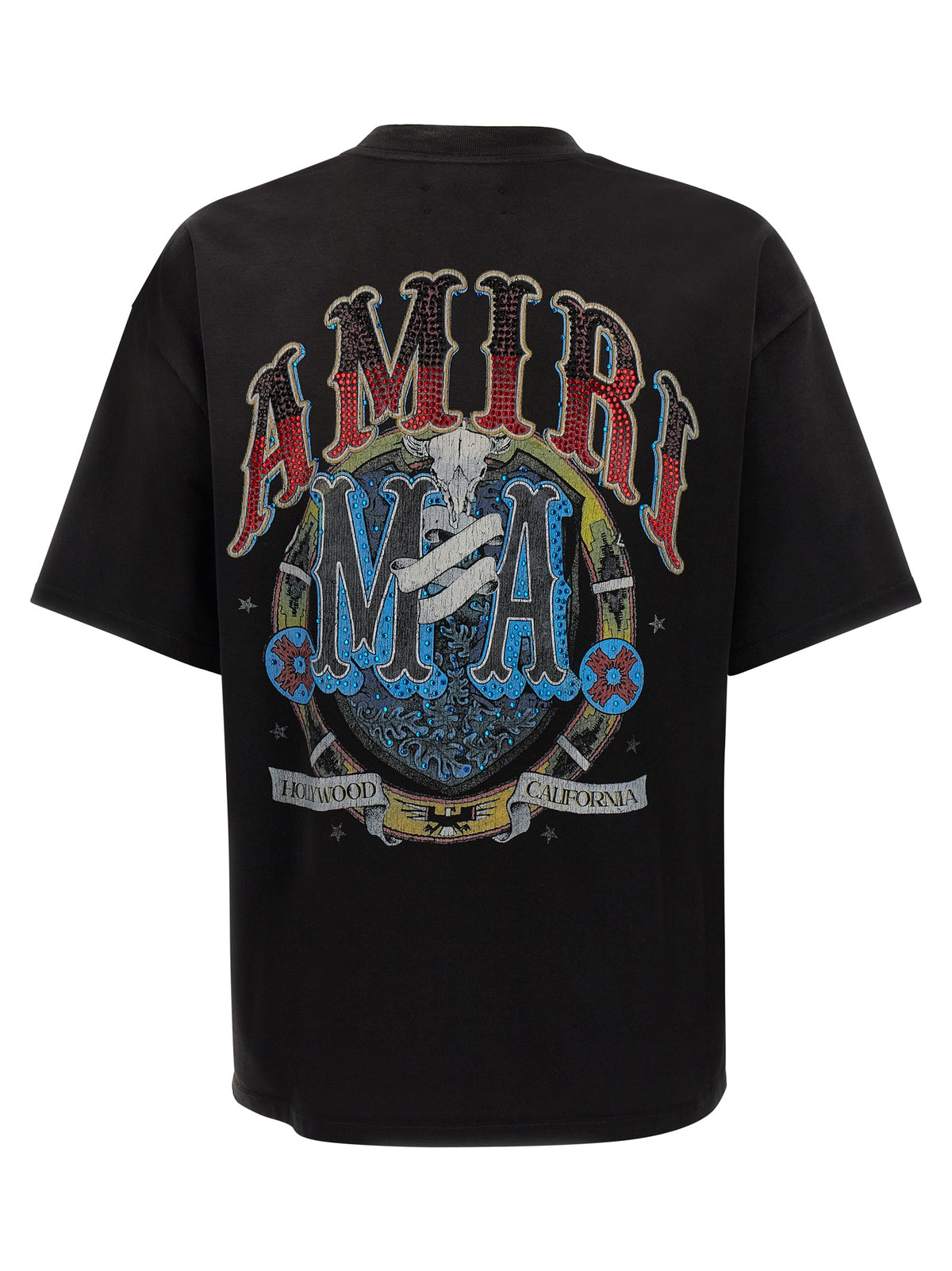 T-Shirt by Amiri for men in cotton crystal & modacrylic black & patterned features an edgy silhouette, meticulously detailed with a sophisticated and crew neckline for a truly edgy finish.