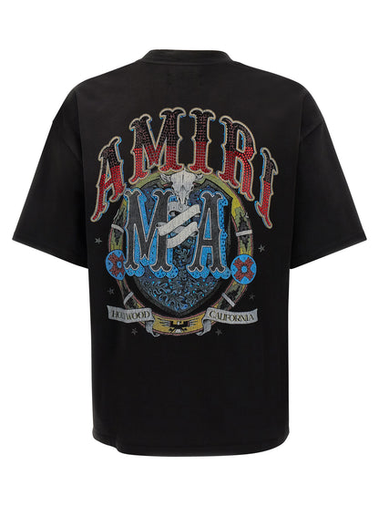 T-Shirt by Amiri for men in cotton crystal & modacrylic black & patterned features an edgy silhouette, meticulously detailed with a sophisticated and crew neckline for a truly edgy finish.