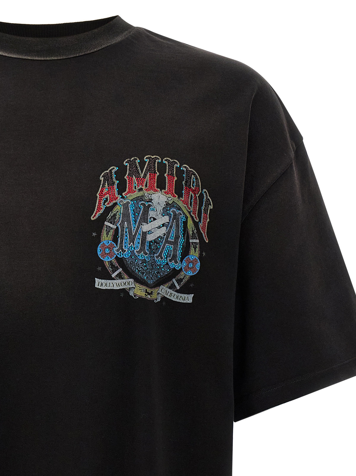 T-Shirt by Amiri for men in cotton crystal & modacrylic black & patterned features a plush silhouette, showcasing a sophisticated crew neckline and for a truly plush finish.