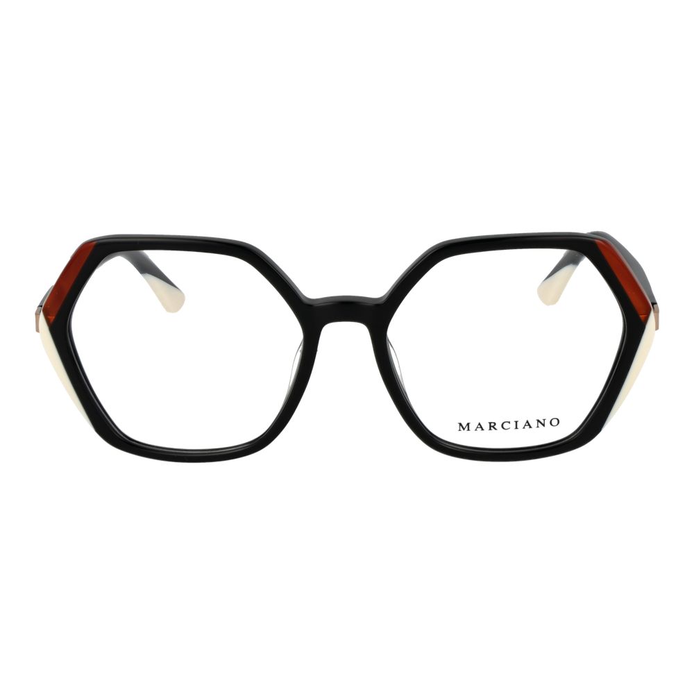 Eyeglasses Frames by Marciano by Guess for women in acetate black showcases a refined full-frame frame design with a refined black coloured frame finish for a refined and sophisticated look.