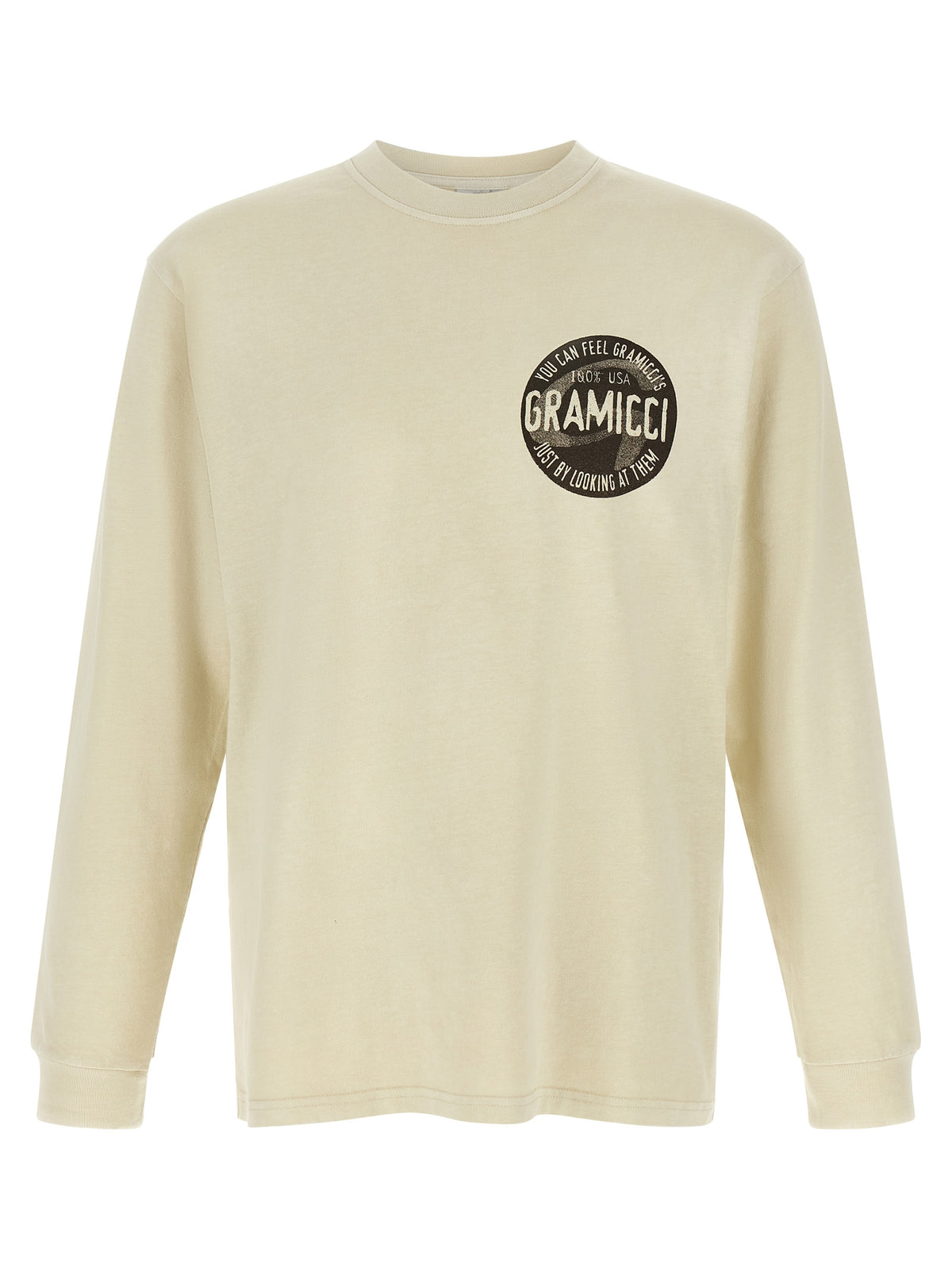 T-Shirt by Gramicci for men in organic cotton natural & white showcases a unassuming silhouette, artfully detailed with a refined crew neckline and unassuming long-sleeve for a sophisticated, contemporary look.
