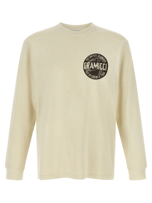 T-Shirt by Gramicci for men in organic cotton natural & white showcases a unassuming silhouette, artfully detailed with a refined crew neckline and unassuming long-sleeve for a sophisticated, contemporary look.